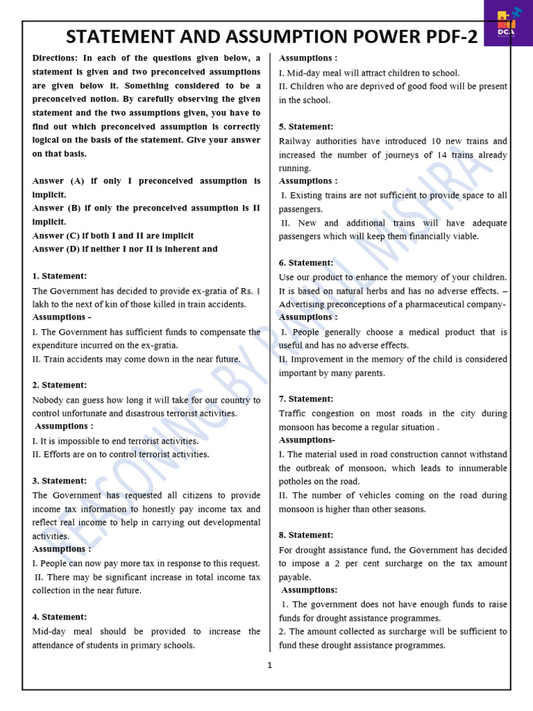 Statement and Assumption Analysis Guide | PDF | Biofuel