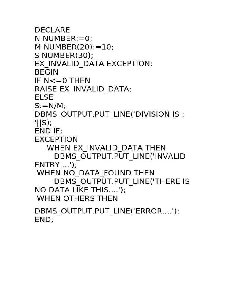 PL/SQL Division Error Handling Example | PDF