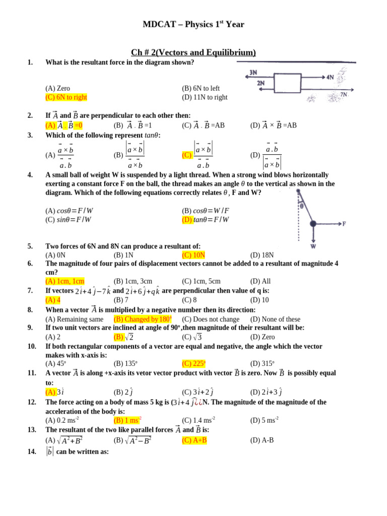 CH # 2 (Vectors and Equilibrium) - Physics 11 (TC) | PDF | Force | Angle