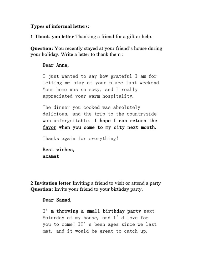 Types of Informal Letters Explained | PDF