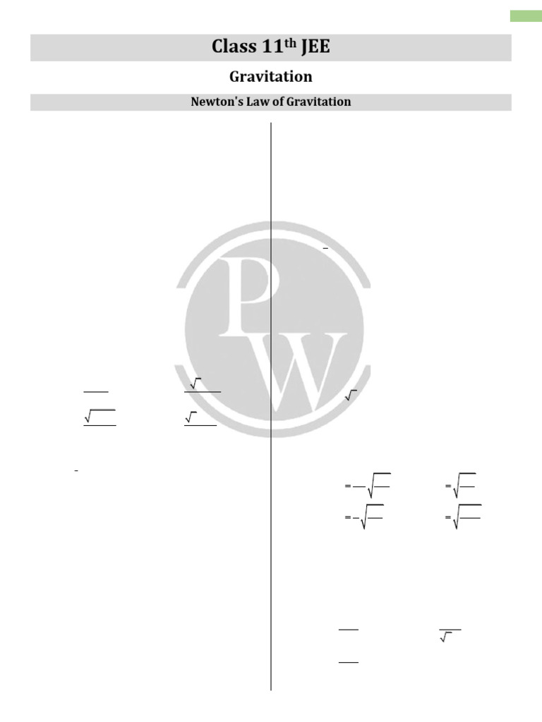 JEE Class 11 Gravitation Practice Questions | PDF | Force | Mass