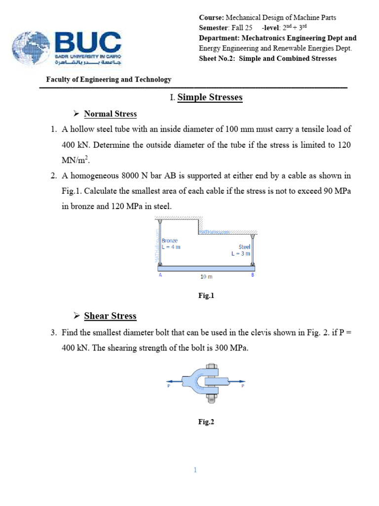 Sheet No.2 Simp - Comb 26 | PDF | Stress (Mechanics) | Mechanical ...