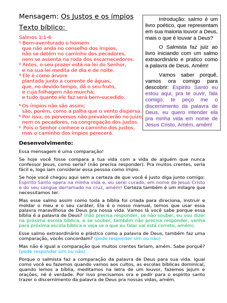 Justos e Ímpios: Reflexões do Salmo 1 | PDF | Salmos | Jesus