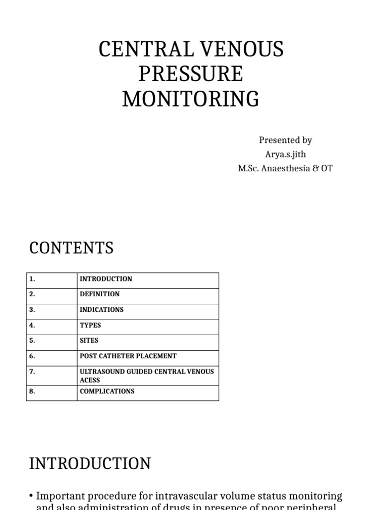 Central Venous Pressure Monitoring Guide | PDF | Vein | Intravenous Therapy
