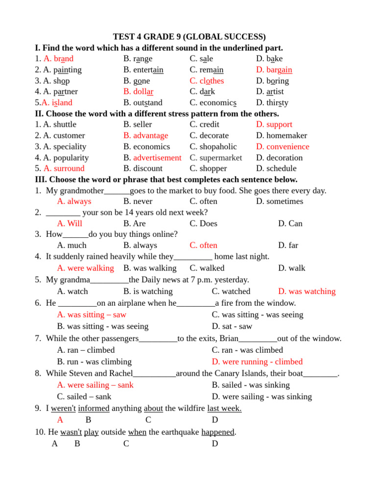 Grade 9 Global Success Test Guide | PDF