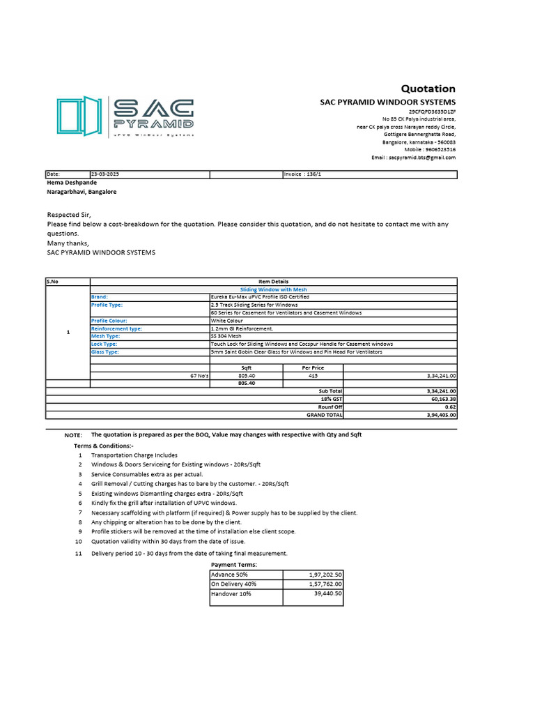 Quotation for uPVC Windows and Doors | PDF | Glass Applications | Glasses