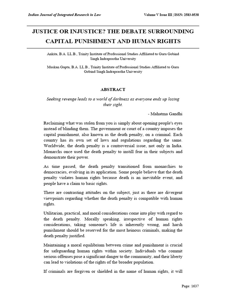 Justice or Injustice The Debate Surrounding Capital Punishment and ...