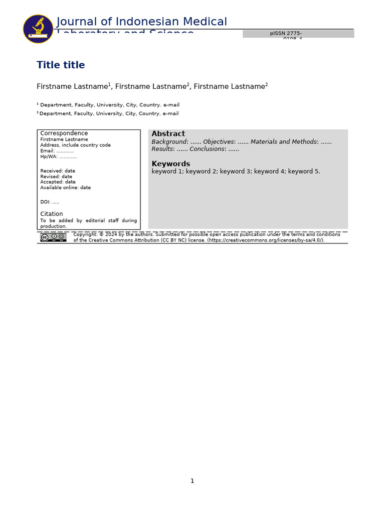 Indonesian Medical Laboratory Journal | PDF