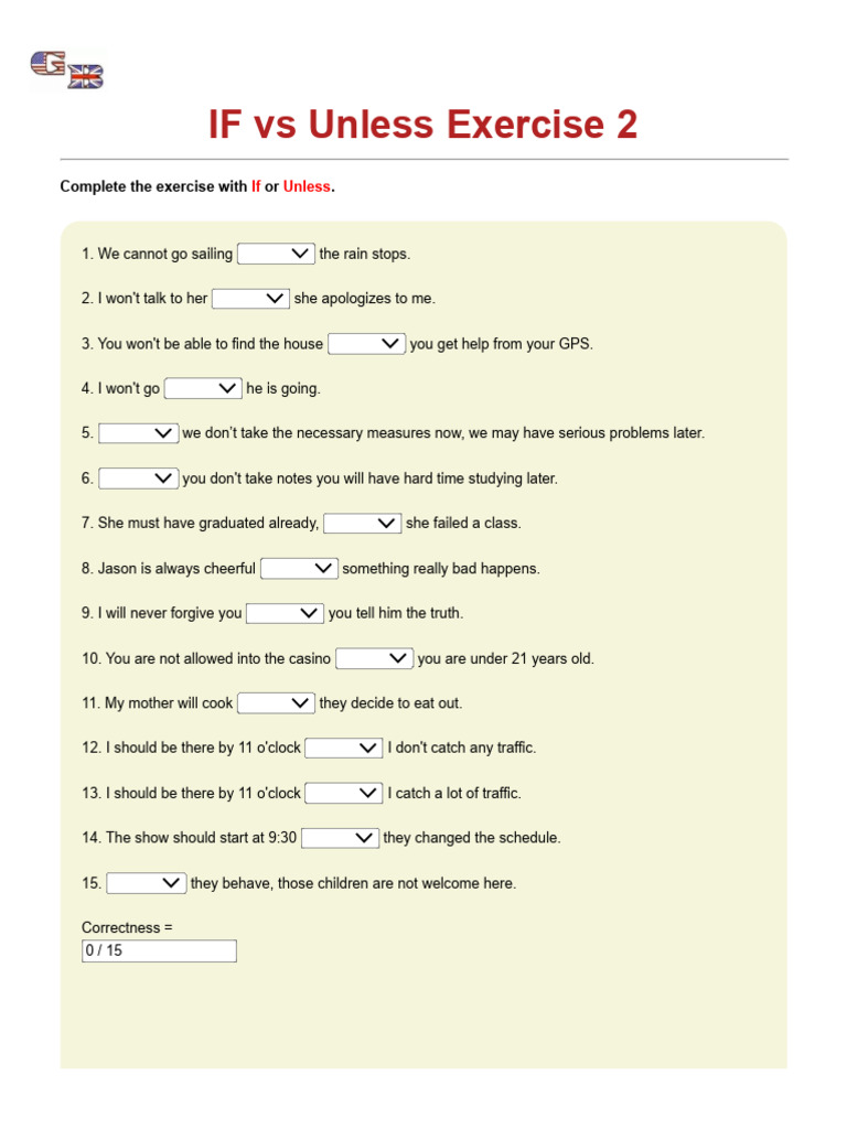 If Vs Unless Exercise 2 - GrammarBank | PDF