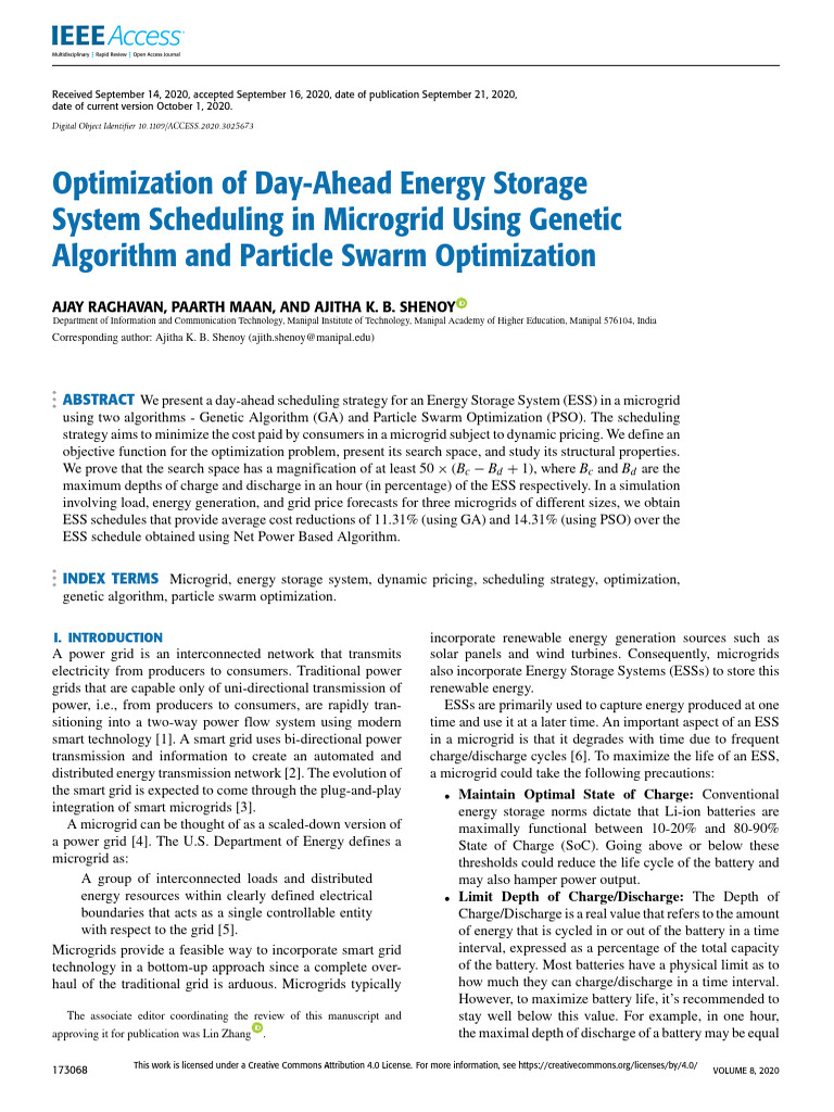 Optimization of Day-Ahead Energy Storage System Scheduling in Microgrid ...
