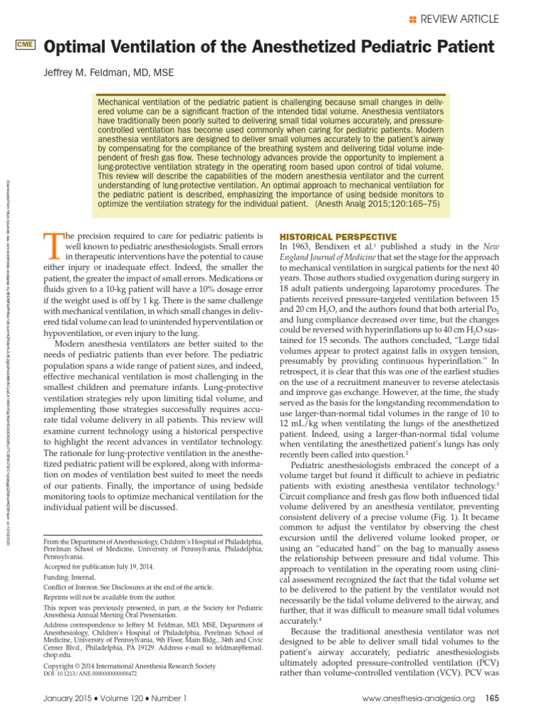 Optimal Ventilation of The Anesthetized Pediatric.24 | PDF ...
