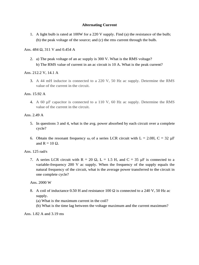 AC Circuit Analysis and Calculations | PDF