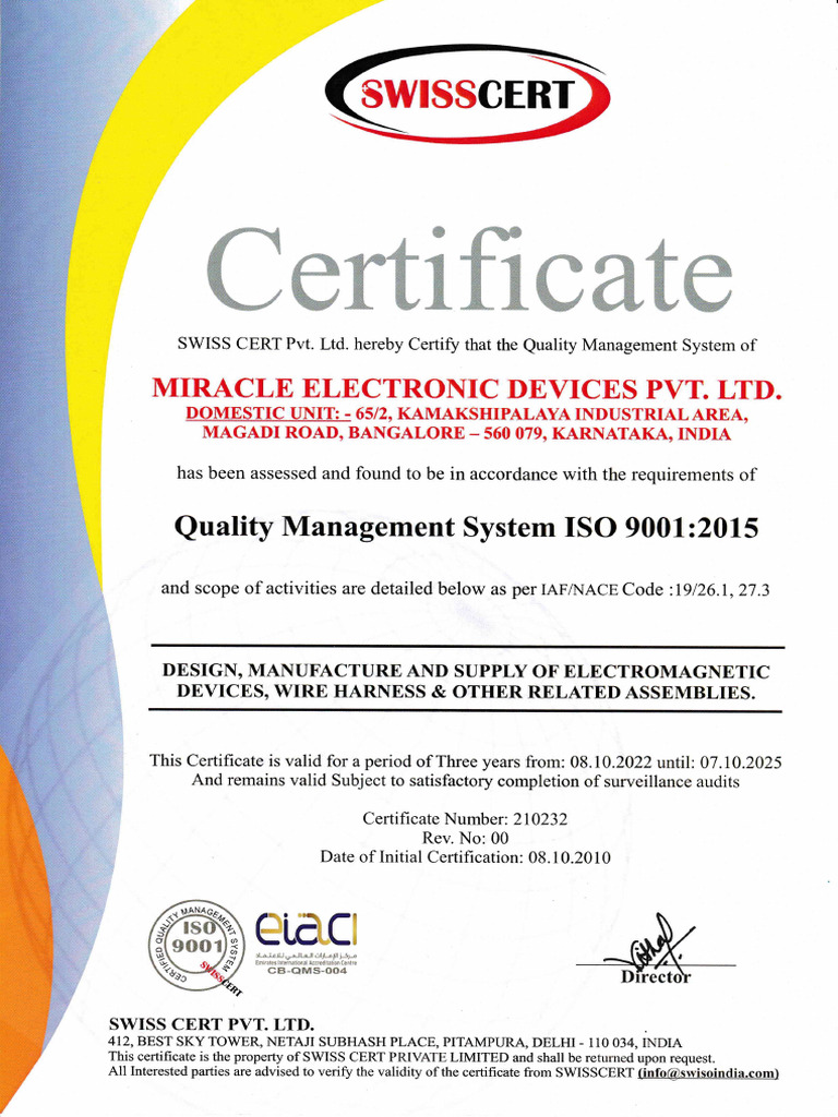 ISO 9001 2015 Certificate Valid Upto 7th Oct 2025 | PDF
