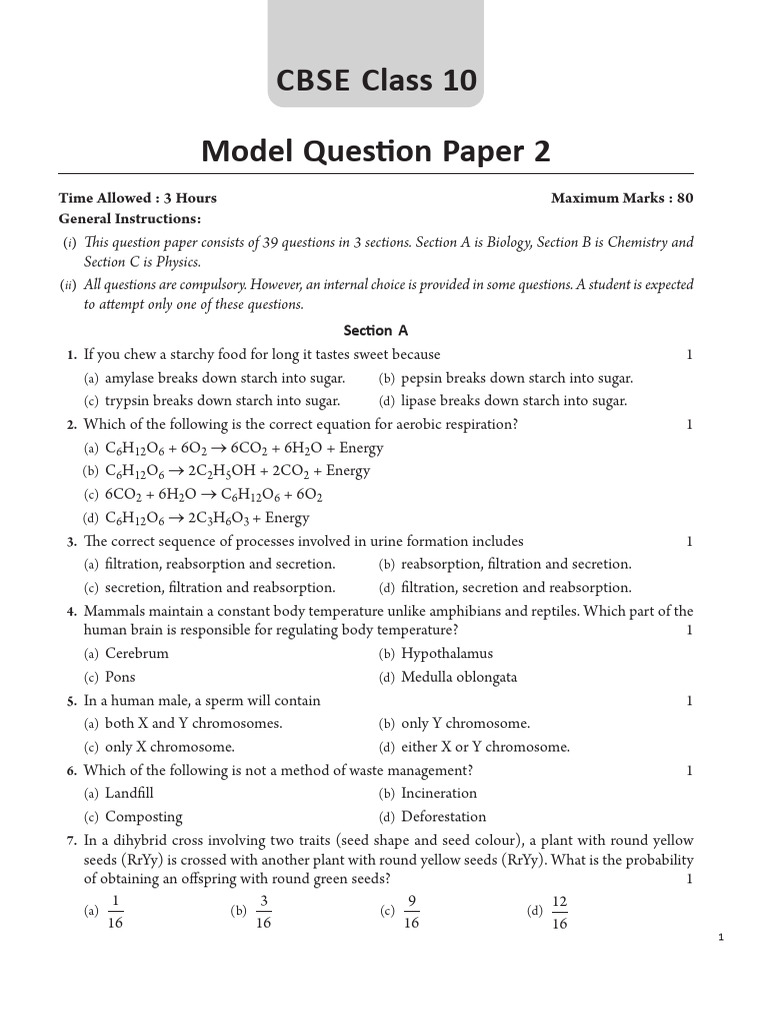 Model Question Paper 2 (CBSE Class 10) | PDF | Redox | Greenhouse Effect