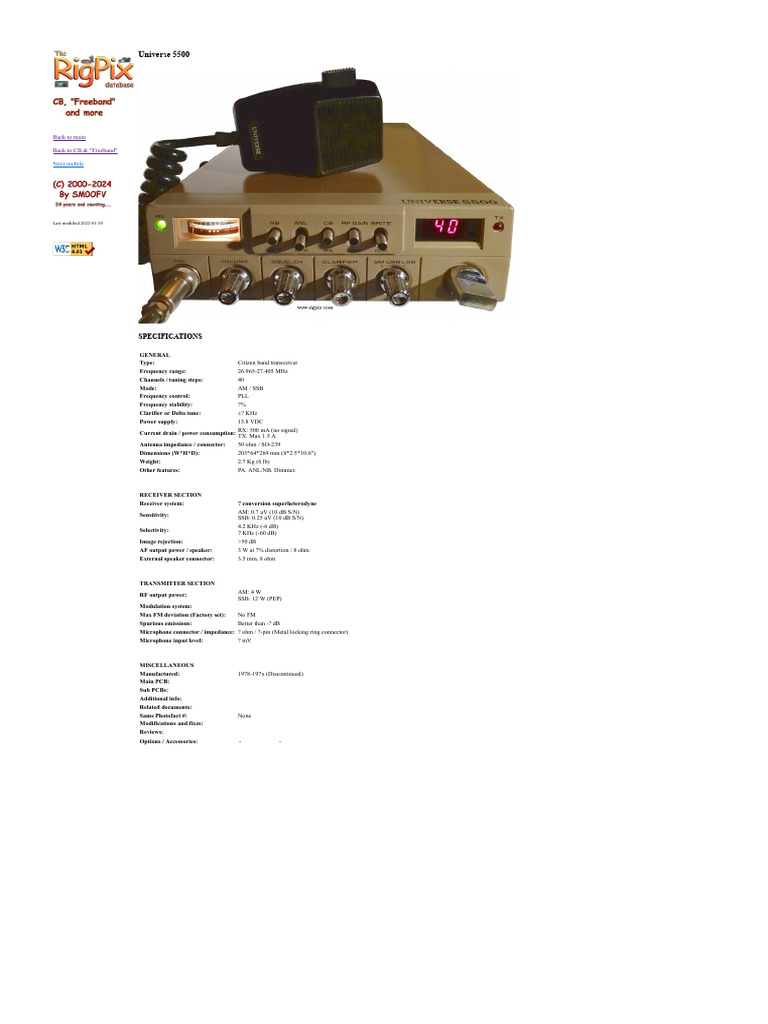 Universe 5500 CB Transceiver Specs | PDF | Sound Production Technology ...