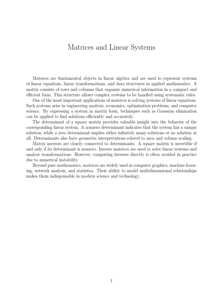 Understanding Matrices in Linear Systems | PDF