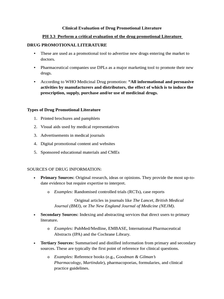 Clinical Evaluation of Drug Promotional Literature | PDF | Generic Drug ...