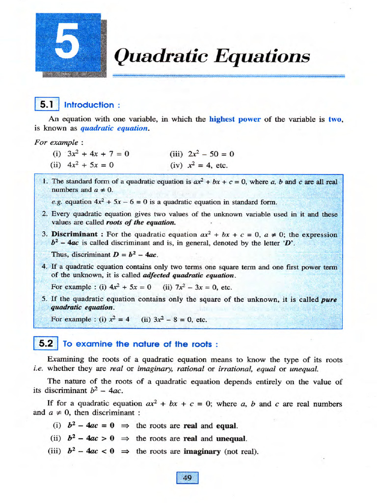 Chapter-05 - Quadratic Equations | PDF