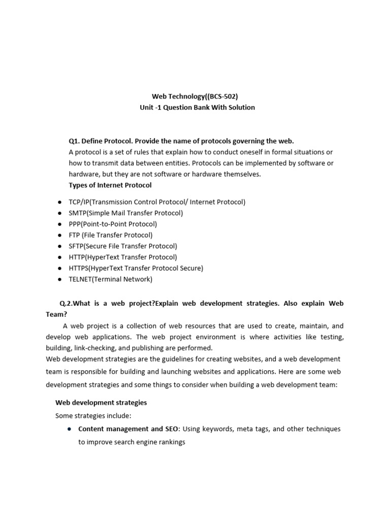Web Technology Question Bank BCS-502 | PDF | Client–Server Model | Html ...