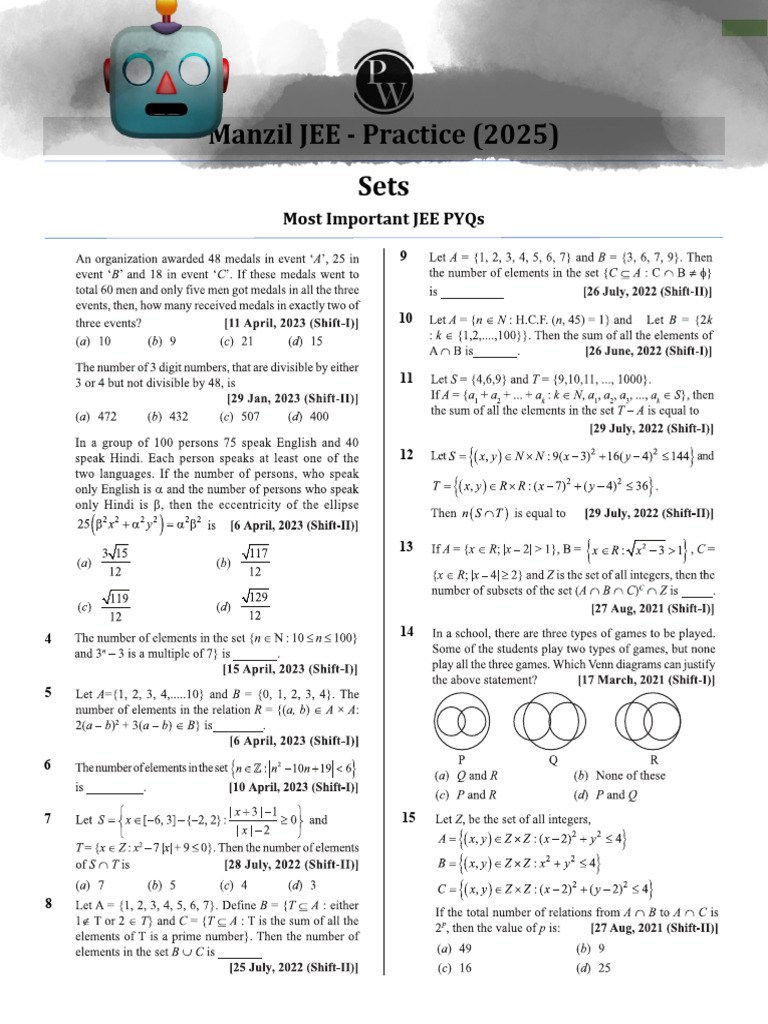 JEE 2025 Practice Sets & PYQs | PDF