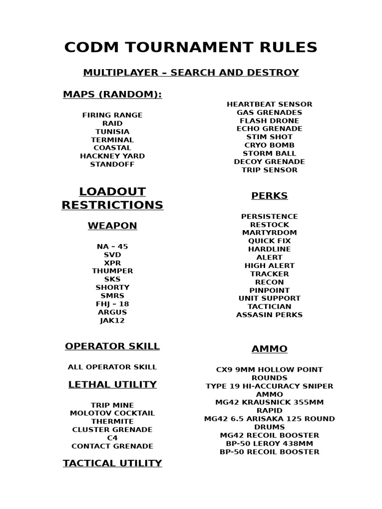 CODM Search and Destroy Tournament Rules | PDF
