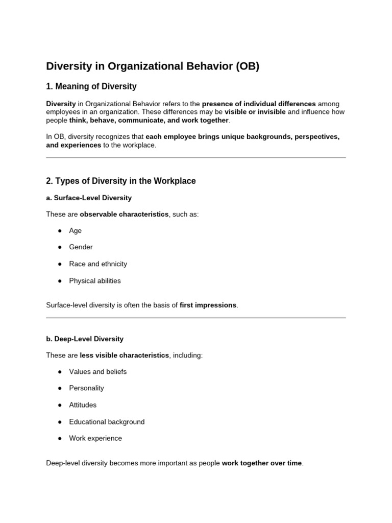 Diversity in Organizational Behavior (OB) | PDF | Diversity (Business ...