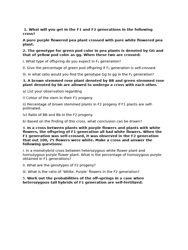 Monohybrid Cross Questions For Practice | PDF