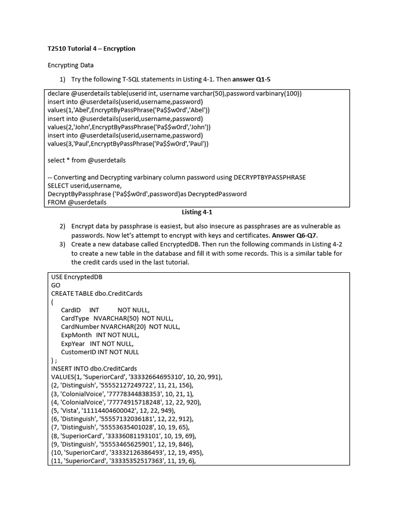 SQL Server Data Encryption Tutorial | PDF | Encryption | Key (Cryptography)