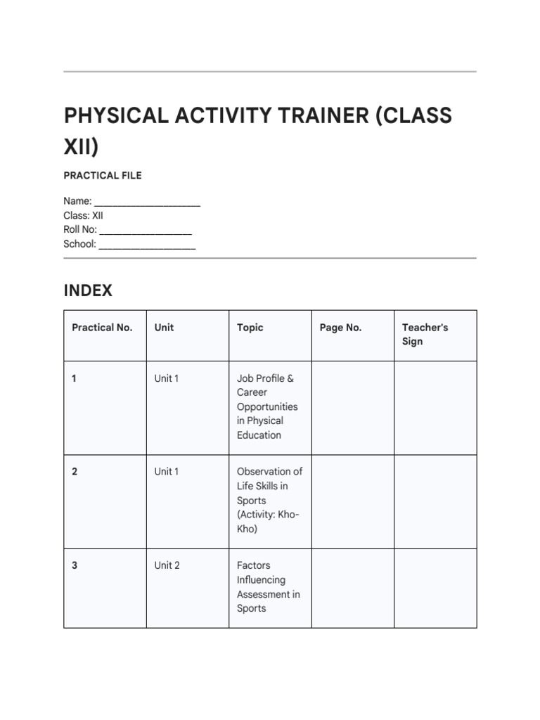 Physical Activity Trainer Practical File | PDF | Cardiopulmonary ...