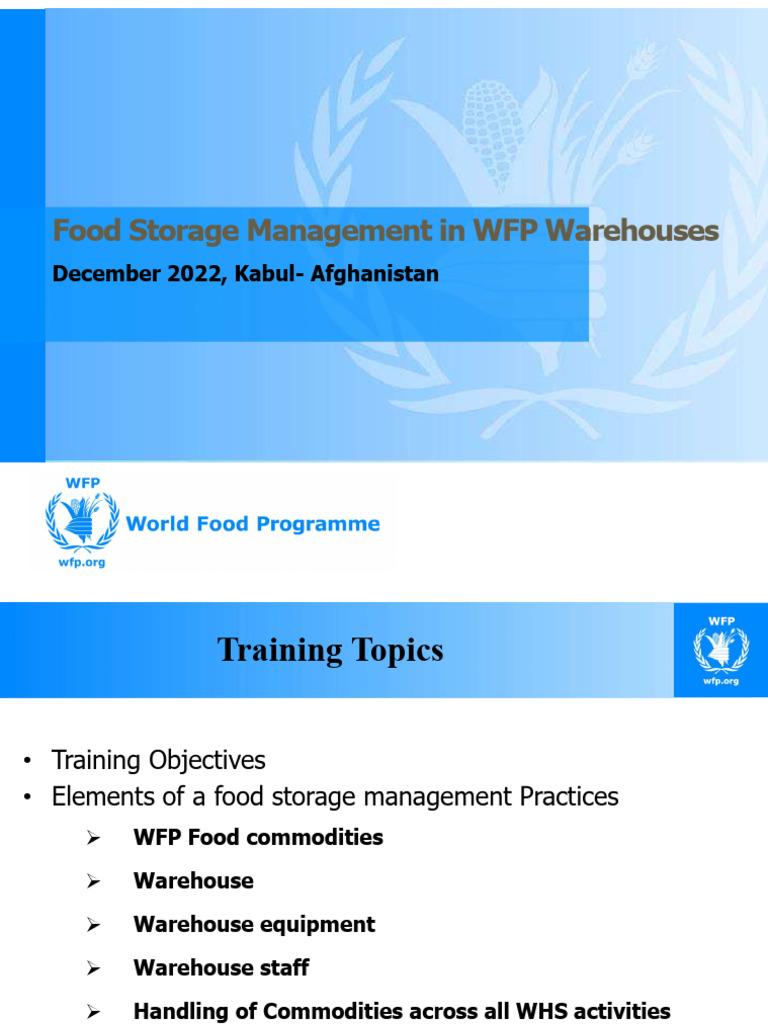 WFP Warehouse Food Storage Practices | PDF | Warehouse | Shelf Life
