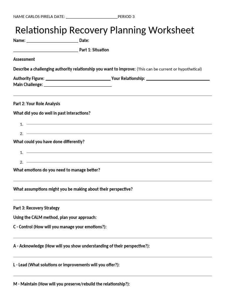 Copy of Relationship Recovery Planning Worksheet | PDF