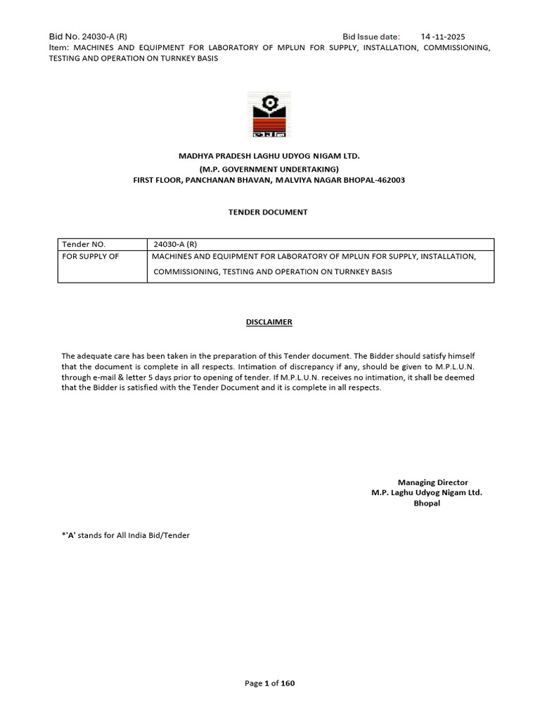 MPLUN Laboratory Equipment Tender 24030-A | PDF | Specification ...