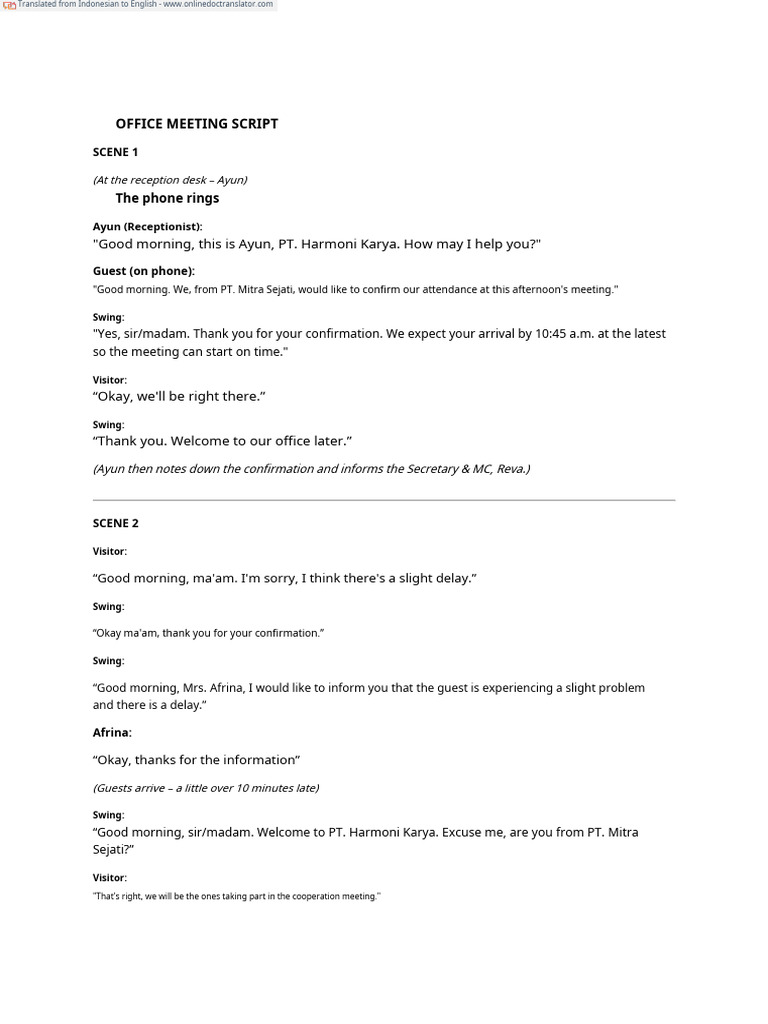 Office Meeting Script Example | PDF