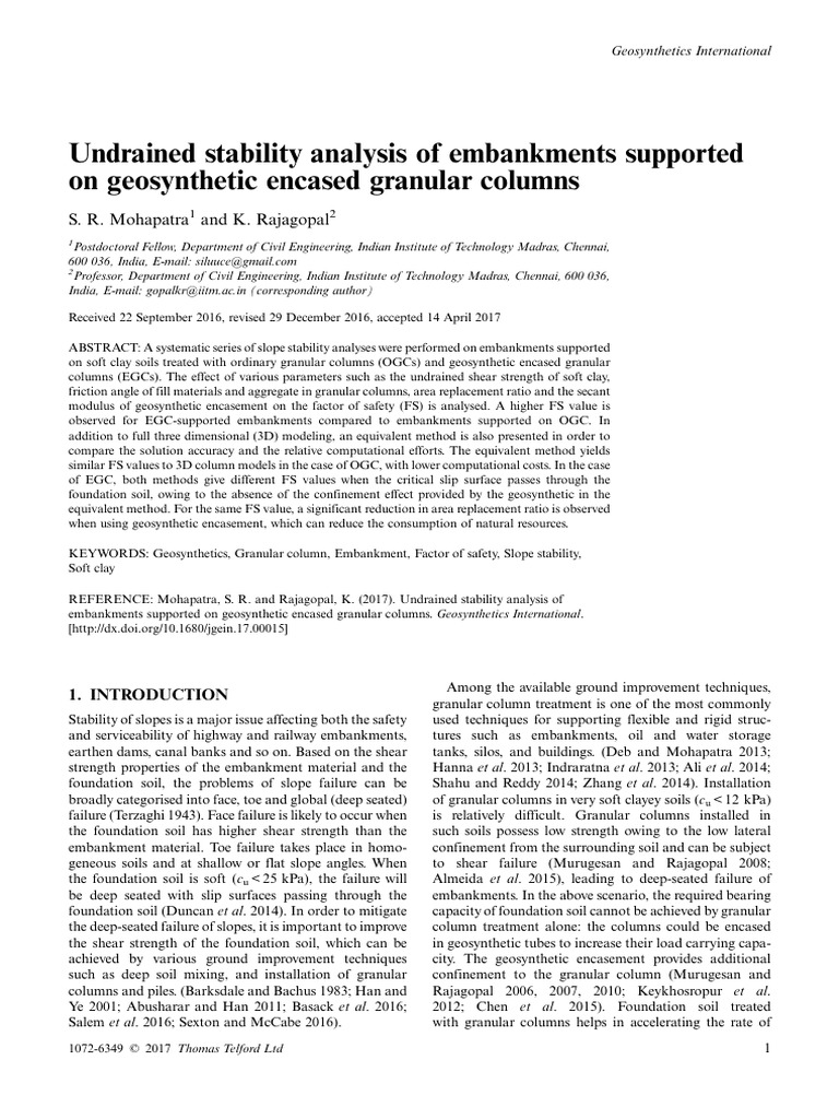 Undrained Stability Analysis of Embankments Supported On Geosynthetic ...