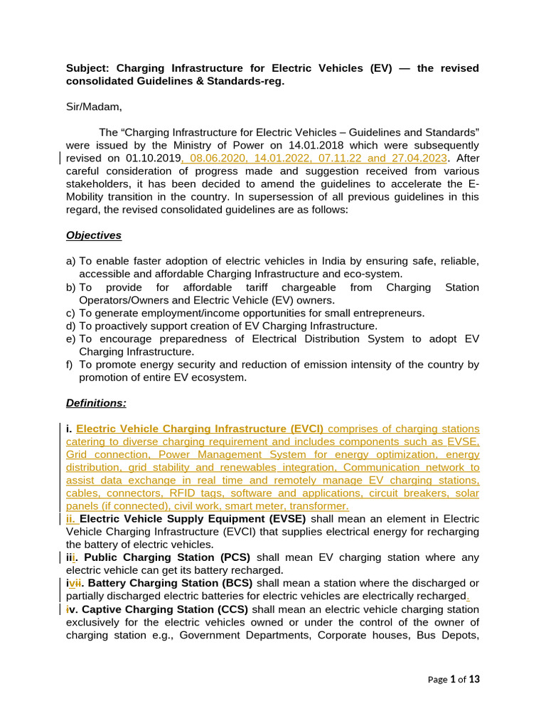 Revised EV Charging Infrastructure Guidelines | PDF | Electric Vehicle ...