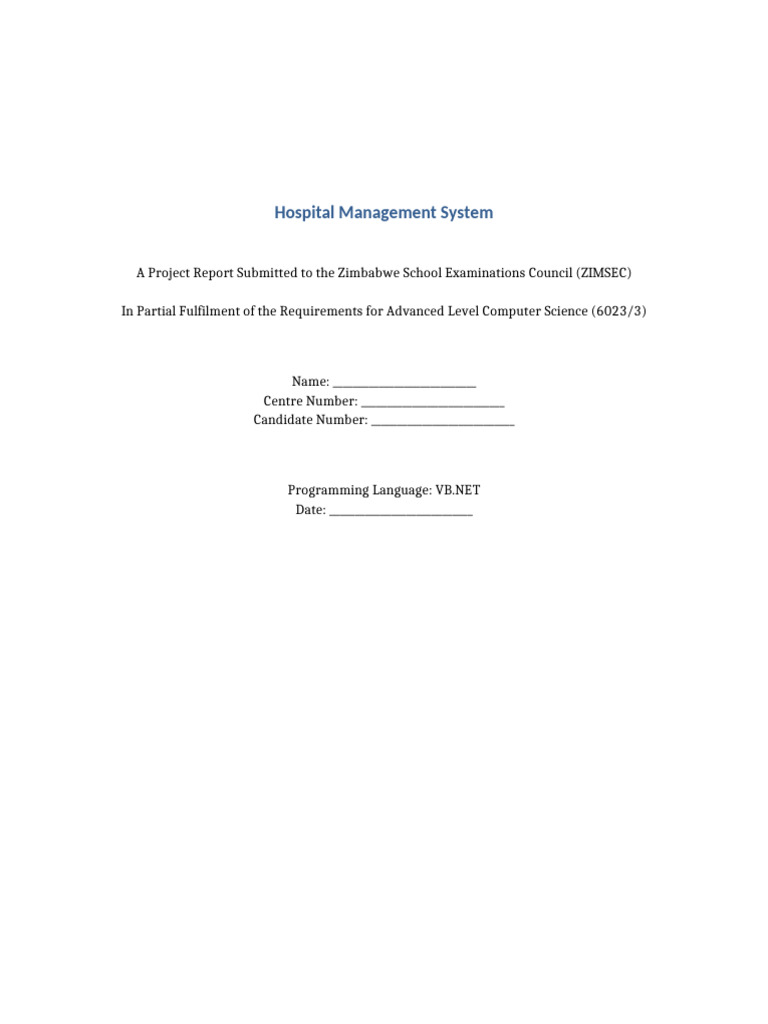 Hospital Management System Project Report | PDF | Databases | Software ...