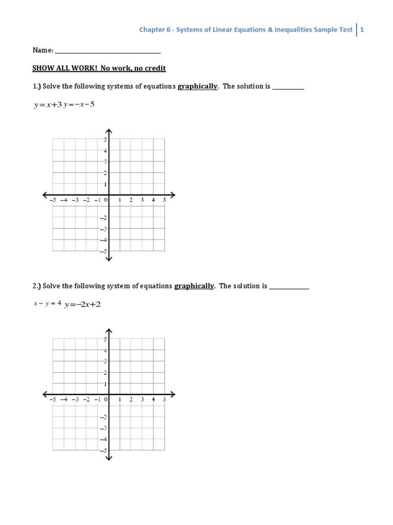 Sample Chapter 6 Systems of Linear Equations Test PDF System Of