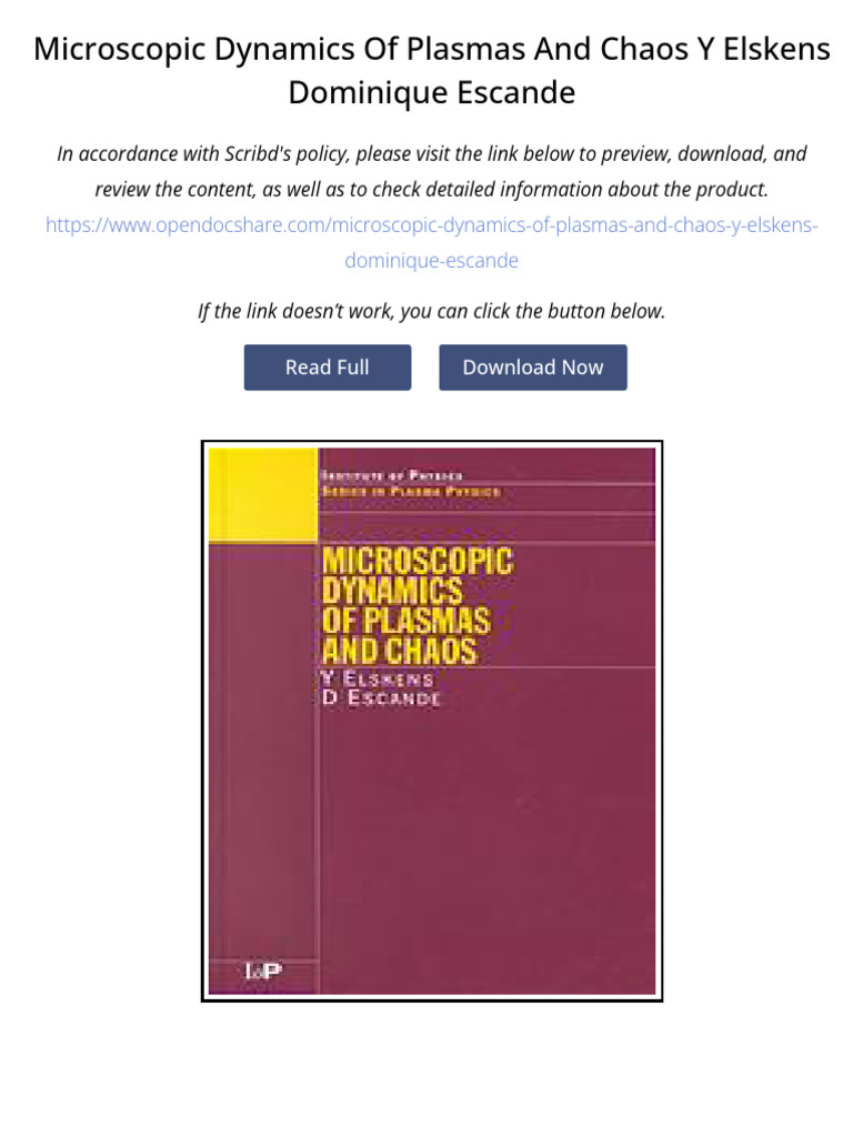 Microscopic Dynamics Of Plasmas And Chaos Y Elskens Dominique Escande | PDF  | Plasma (Physics) | Physical Phenomena