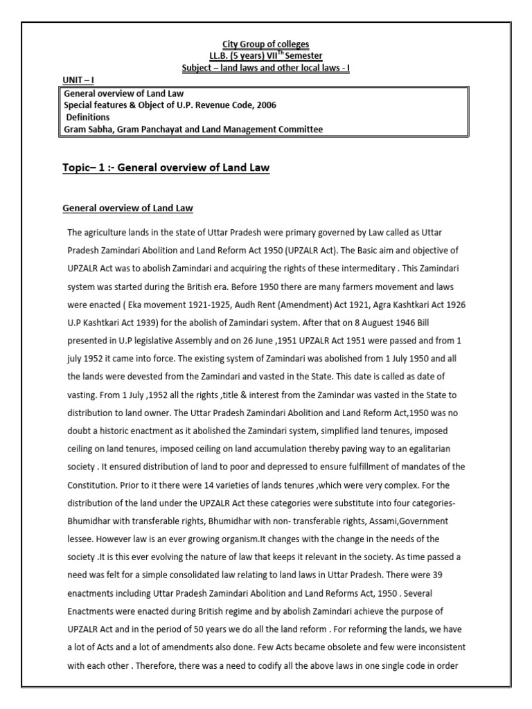 Overview of U.P. Land Laws & Revenue Code | PDF | Lease