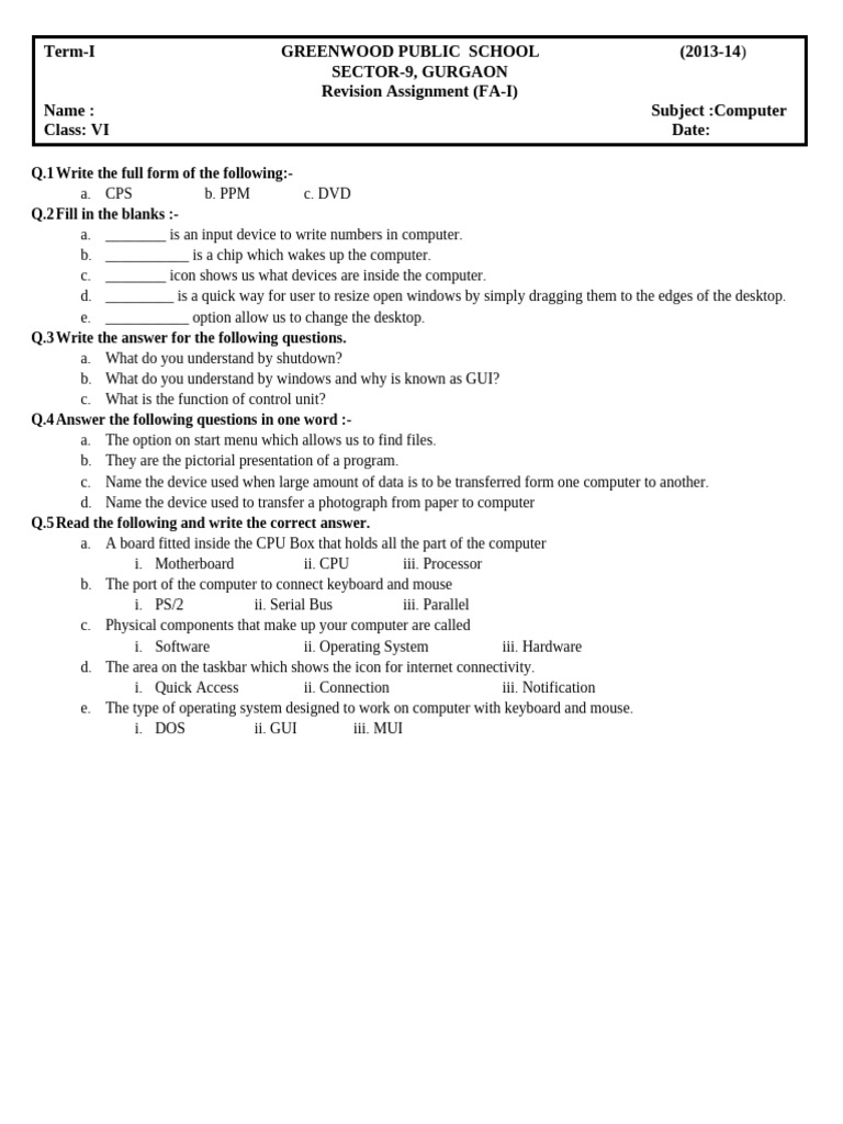 Computer Basics Revision Assignment | PDF