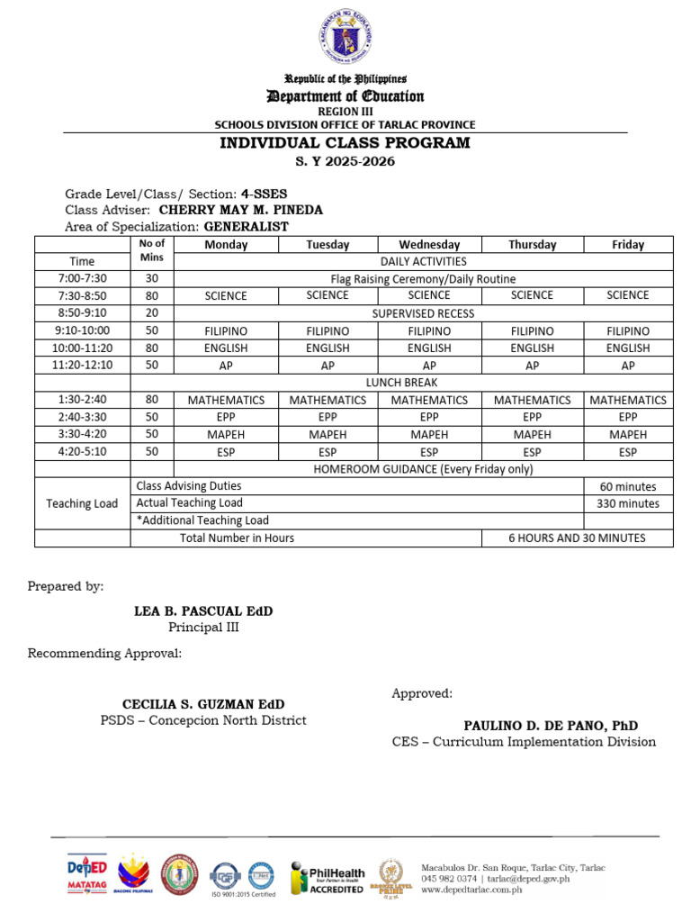 Individual Class Program SY 2025-2026 | PDF | Republicanism | Republic