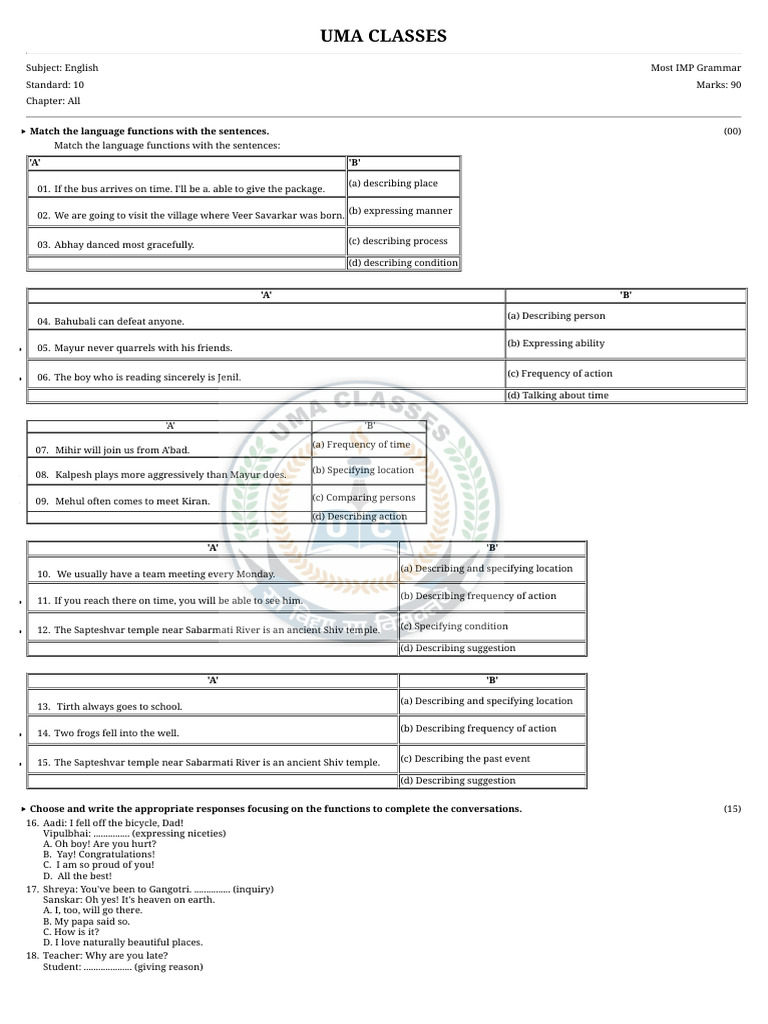 Essential English Grammar for Class 10 | PDF