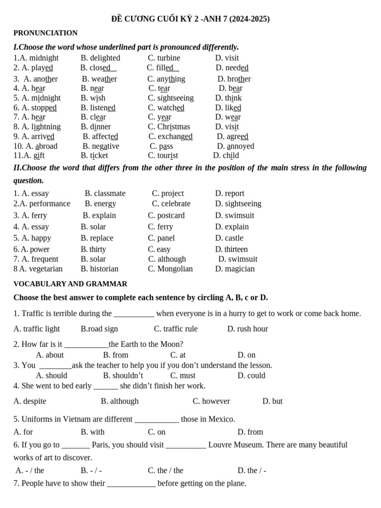 Final Exam Outline for English 7 (2024-2025) | PDF | Solar Power | Bus