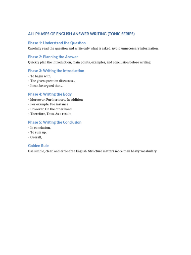 All Phases English Answer Writing Tonic Series-1 | PDF