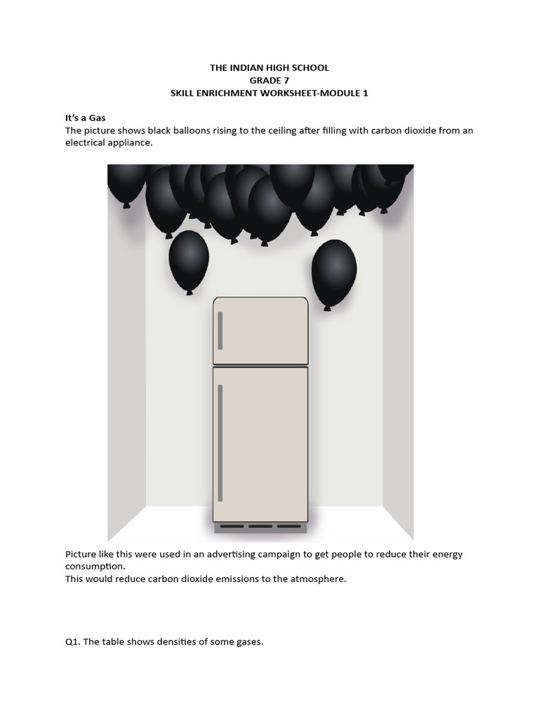 Grade 7 Gas Density and CO2 Worksheet | PDF
