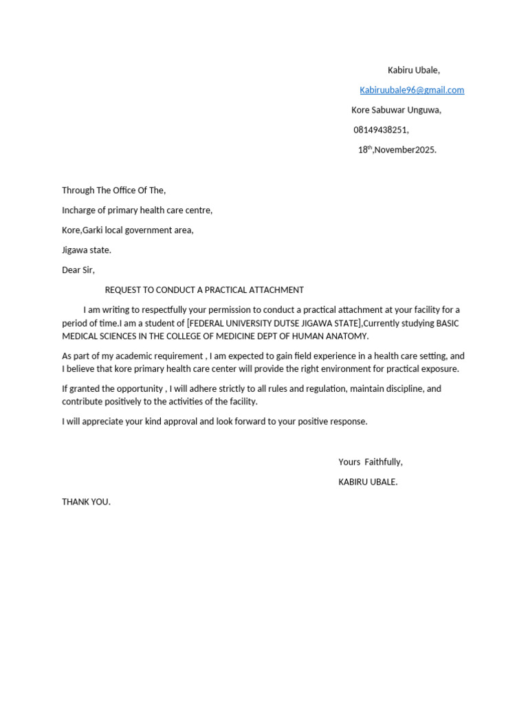 Request for Practical Attachment Approval | PDF