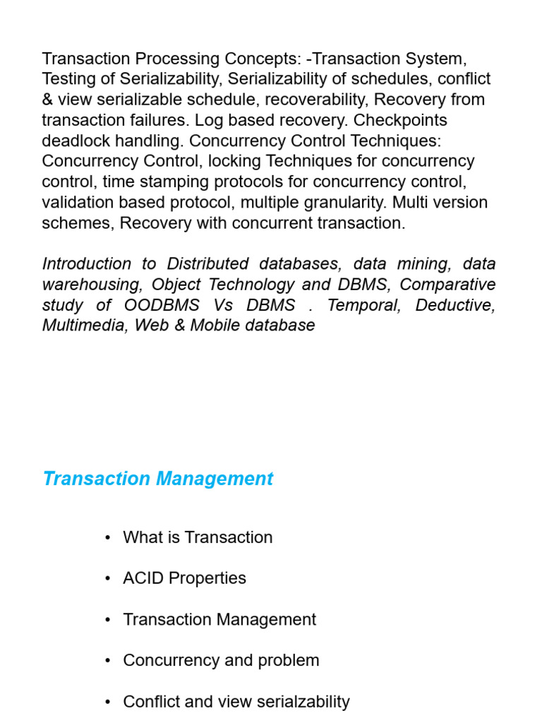 Transaction Processing and Management Guide | PDF | Database ...