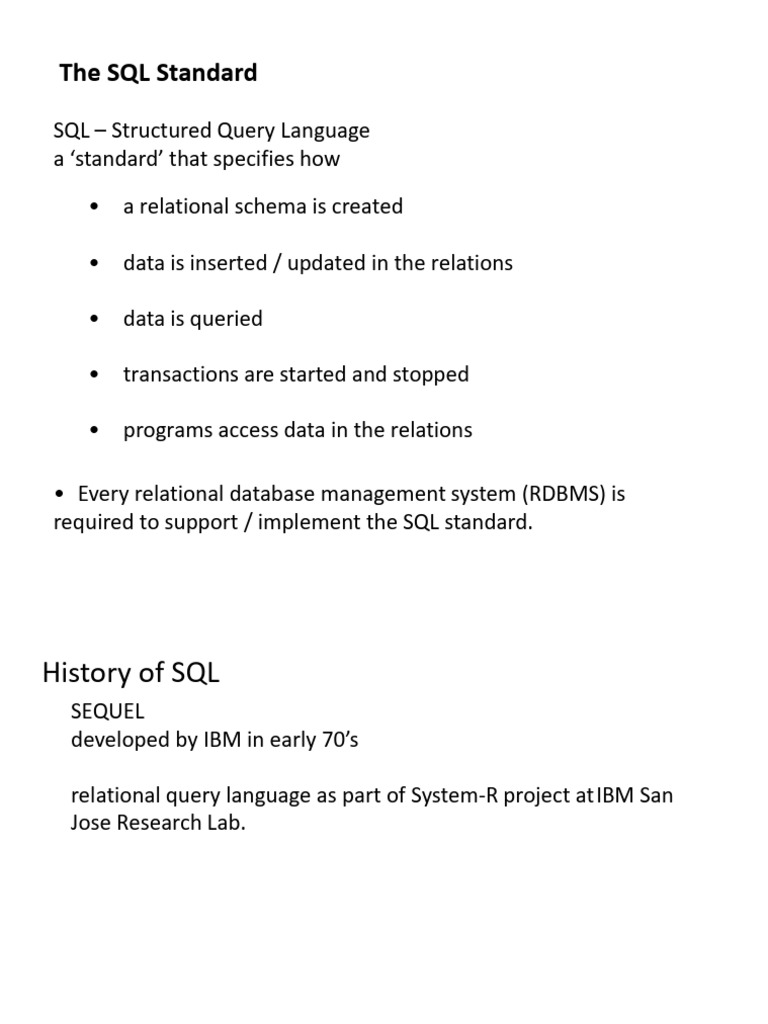 Overview of SQL Standards and Syntax | PDF | Relational Database | Sql