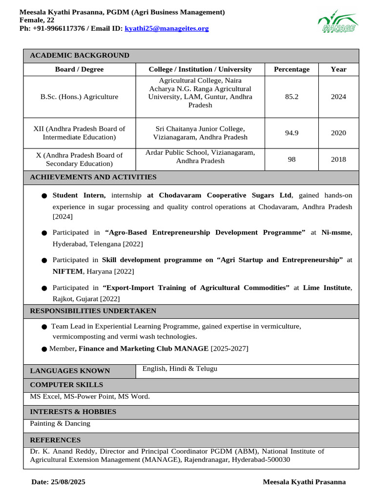 32 Meesala Kyathi Prasanna Resume With Corrections | PDF