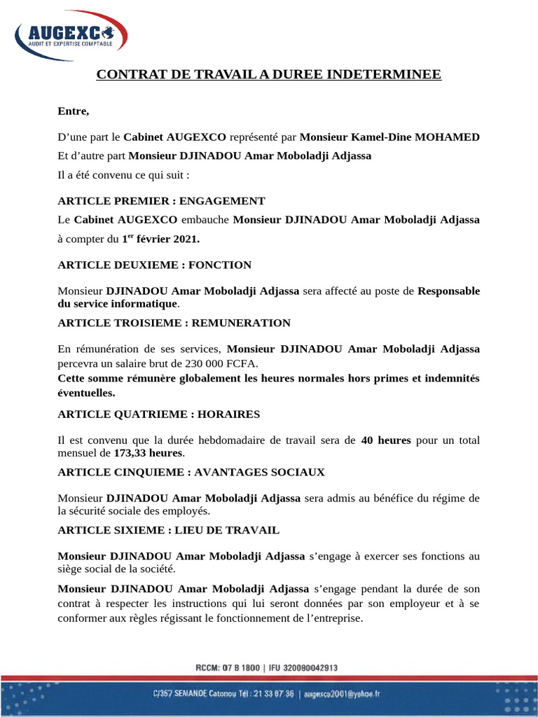 Contrat CDI Responsable Informatique | PDF